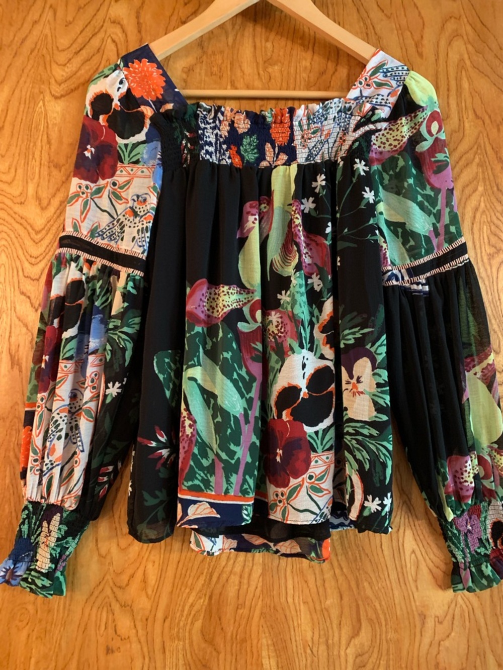 Anthropologie Multicolor Floral Patchwork Off-Shoulder Blouse - Picture 5 of 9